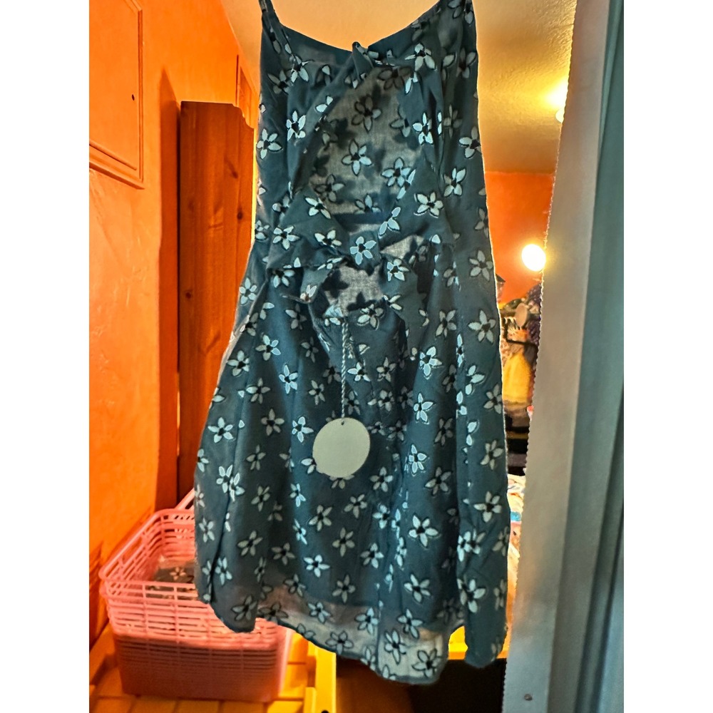 New Blue Floral Open Back Tie Mini Dress Sleeveless Summer Sun Dress Womens - Picture 2 of 5